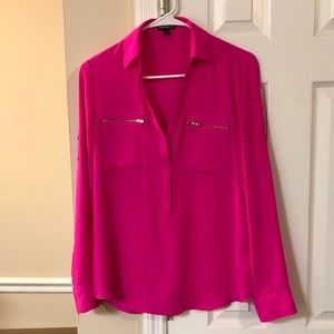 Half button, convertible sleeve blouse